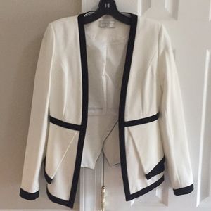 Mossique off white with black trim peplum jacket